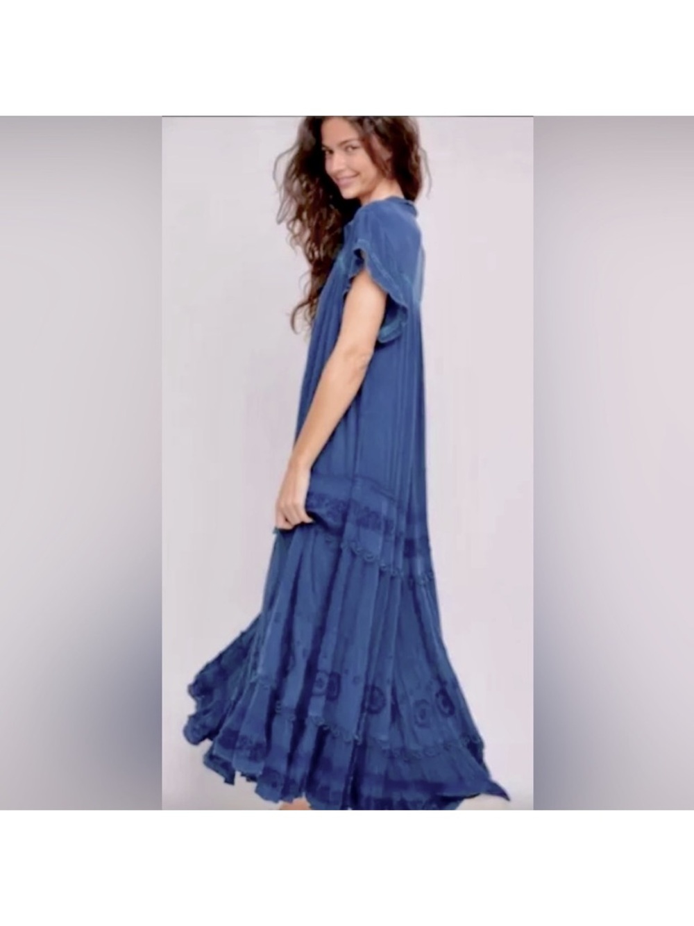 Free People Pretty Cozy Teal/Blue Tiered Maxi Dress - Women's Flowing Boho Style